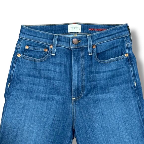 Alice + Olivia Size 28 Med Blue Good High Rise Skinny Crop Ankle Tie Jeans - Picture 3 of 8